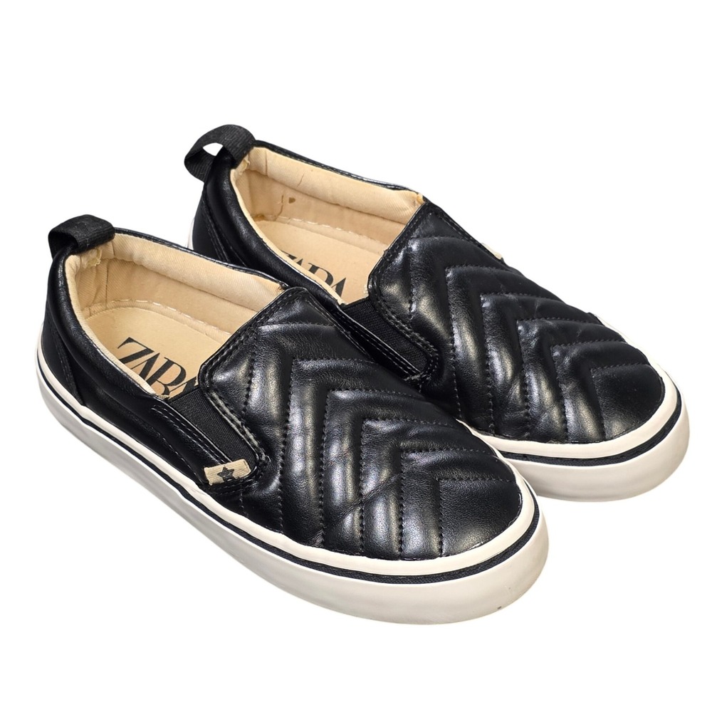 Zara Quilted Chevron Slip On Sneakers Kid's Size 13.5 EU 31 Low Top Faux Leather